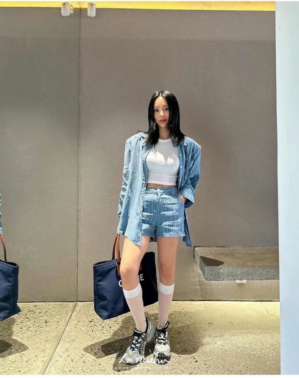蜜桃絨條紋套裝